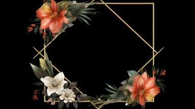a simple gorgeous aesthetic vintage gold diamond-shape picture frame with minimal flowers border around outside the frame on soft black background clipart, watercolor painting realistic, high quality, vibrant, Vicente Romero Redondo, Willem van Aelst