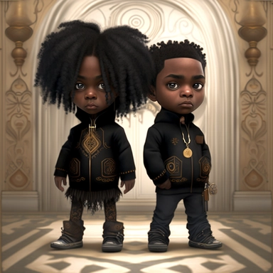 Black boys art, siblings , friends , dreadlocks , black boys clipart, cool black boy, twins png, brothers clipart, afro ,Full body with legs , Highly detailed close-up portrait , standing , Nicoletta Ceccoli, Mark Ryden, lostfish, Earl Nor, global lighting, divine rays, detailed and intricate surroundings, sf, intricate artwork masterpiece, ominous, matte painting movie poster, blue ratio, trending on cgsociety, intricate, epic, trending on artstation
