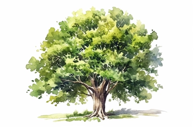 Watercolor, Bois d'Arc (Osage Orange) tree, clipart, hd, on a white background, spaced out