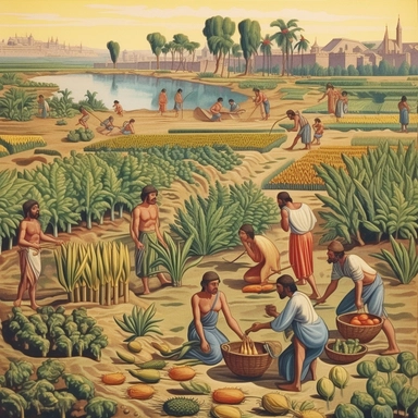 early mesopotamia civilization cultivating crops in a clipart style