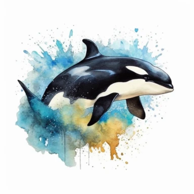 Watercolor killer whale clipart,