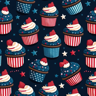 seamless USA patriotic pattern plaid cupcake clipart with repeated pattern,dark blue background
