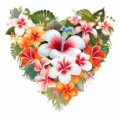 heartshaped, hawaiian flowers, clipart