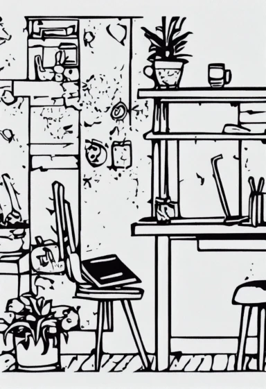 simple drawing, 1 1bit, 1 small furnitures, 1 sticker art, 1 color by numbers, 1 coloring page for adults, 1 , printable outlined artwork, 1 coloring book page, 1, line art, 1 white backdrop, crisp lines, vector image, svg style, clipart style,