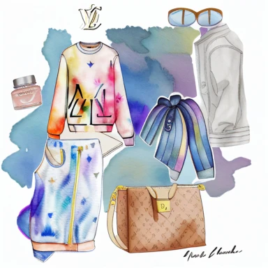 watercolor luis vuitton inspired fashion clipart, no letters, white background