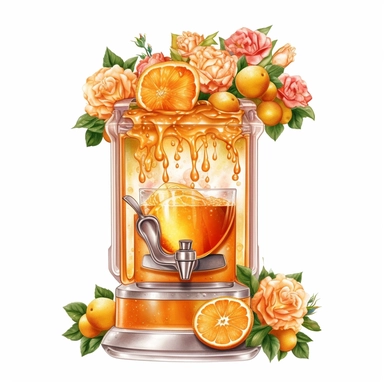 orange fruit juice machine, roses digital clipart on white background 1000