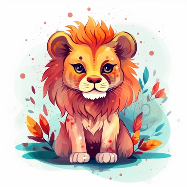 Create a cute colorful lions clipart trasparent background