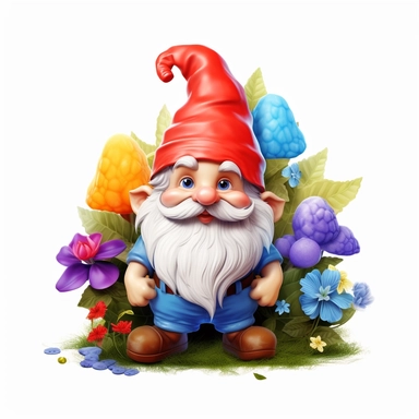single clipart image png graphic of a Realistic 2D cute friendly 2D Clipart Vibrant Colorful Cute Garden Gnome PNG Illustration