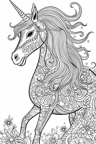 cute unicorn playing depicted in the style of clipart, white background, vector lines, in the style of a coloring book, thick, clear,lines, black and white,