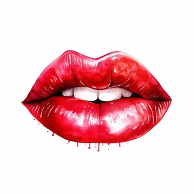 a watercolor red kissing lips vector illustration design, in the style of ryan mcginley, clipart, white background, 8k