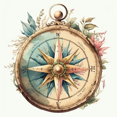 old school compass, watercolor, clipart