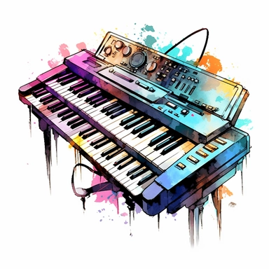 Electronic keyboard sharp illustration clipart, watercolor art, insane detail, white background