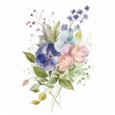 small flower bouquet, delicate flower, elegant, in the style of watercolor painting, etsy clipart, marriage flower clipart, white background, varied colored flowers, extremely colorful