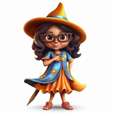 cute semi-realistic 3d Brazilian girl wizard clipart, isolated on white background