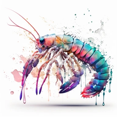 mantis shrimp running Watercolor Clipart, drip effect, clean white background, 16K Colors, clean white background