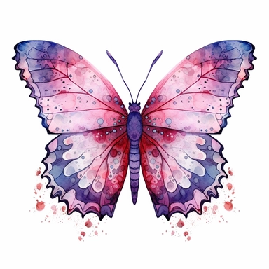 pink and purple watercolour butterfly clipart, vector image
