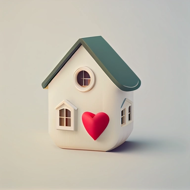 house with a heart clipart, help and care concept game style white background, 3D, plastic material render, high resolution, 8k illustration, vector , flat, minimalist, cute, elegant, simple, concept, design , high res , 8k, detail
