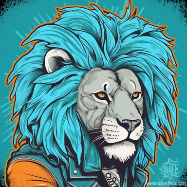 Let your creativity roar with a vintage-style lion clipart sporting a blue hair and a rock-style jacket! What bold colors, patterns, and design elements can you use to create a fierce and edgy lion character that embodies the spirit of rock and roll? How can your clipart inspire others to unleash their inner rebel and fearlessly express themselves through art and design?