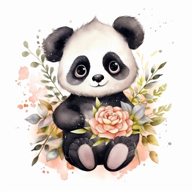 cute watercolor baby panda cartoon clipart