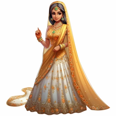 indian wedding clipart,cartoon art [full body] [hyper Real] [dress set][bride]