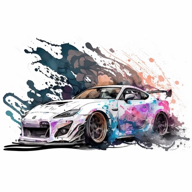 watercolor fast and furious sport car clipart, white background