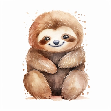 kawaii sloth, super cute, full body, watercolor clipart, isolated on white background, cute-core