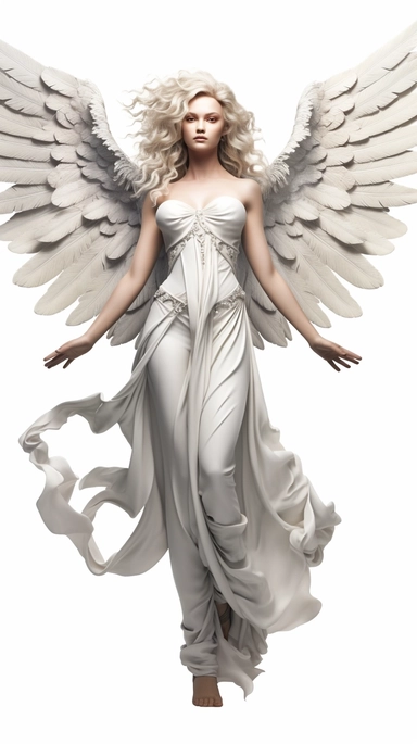 clipart Award - winning concept art, mood, a young woman with angel wings on a white background, in the style of sculptural costumes, uhd image, figuration libre, matte photo, fine art, studio lighting,