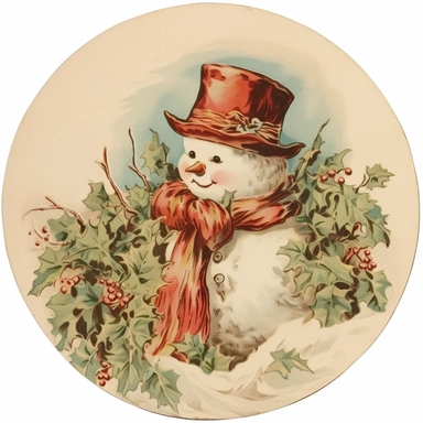 clipart with vintage christmas card style snowman on a white background