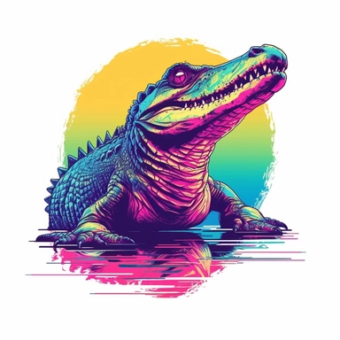 clip art of retrowave Alligator on white background
