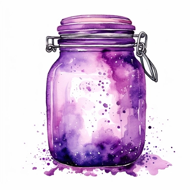 watercolor purple glass jar clipart on white background