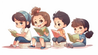 Children read books and communicate with each other, chibi, clipart, vector, white background