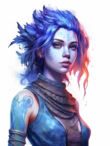 avatar character,blue and purple, clipart png, realistic, digital painting, WHITE BACKGROUND, fantasy style, realistic, painting, watercolor, 8k, ultra details,