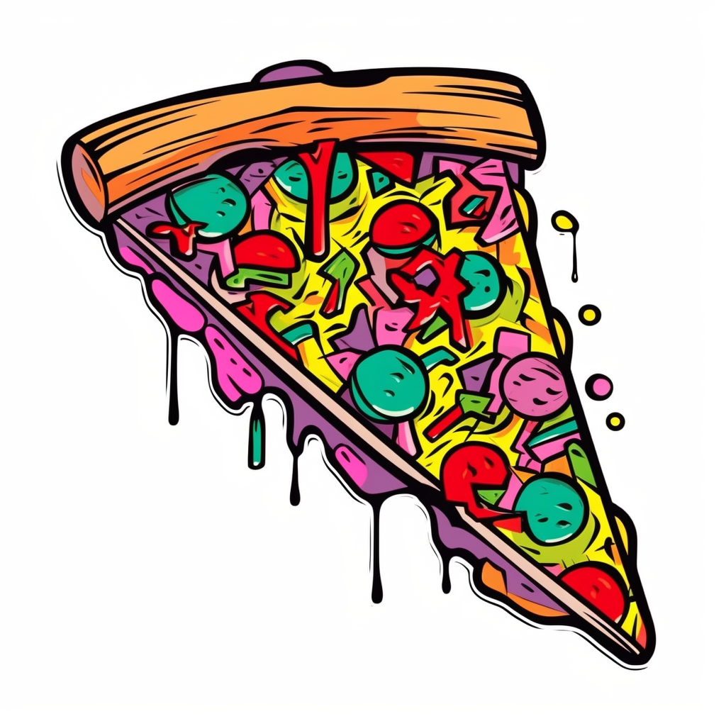 pizza slice in the style of colorful graffiti, sticker, clipart, vector ...