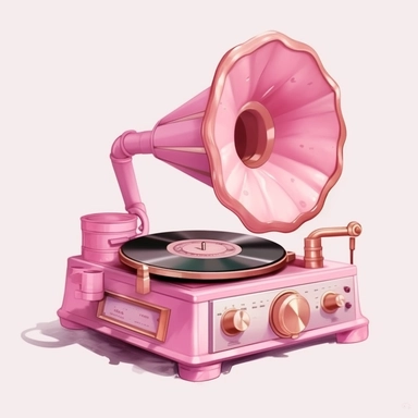 Cute Beautiful Pink classical music player Sublimation Clipart ,Cartoon,hyper realistic, intricate detail, illustration style,high solution,on the white background