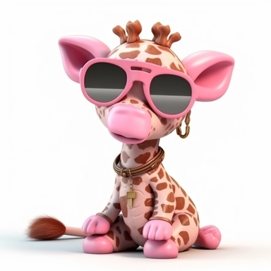 sticker clipart cartoon of a cute pink giraffe cub with sun glasses, playing the kora, dressed with african gear, pink, Ankh earrings, african gear, 3D, disney pixar style, puppy eyes, looking at athe camera, white background ,high definition, high resulotion, highly detailed,16K