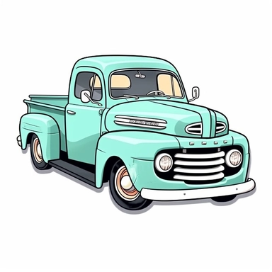 clipart stickers planner stickers, 1950s Ford truck, white background, cartoon style