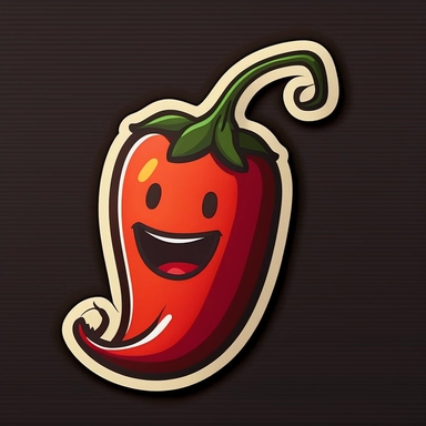 sticker of a lovely smiling chili pepper , clip art, graphic design, concept art, plain illustration, sticker art, plain details, simplicity, isolated on black background