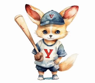 create watercolor clipart of letter Y , cute animal in baseball costumes with baseball, incredibly high detail, 16k, gorgeous, white background