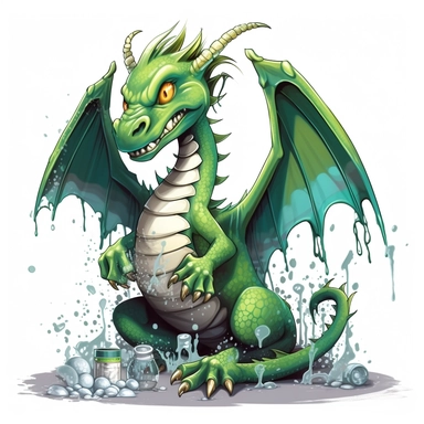 green graffiti dragon clipart illustration, on an isolated clean white background,