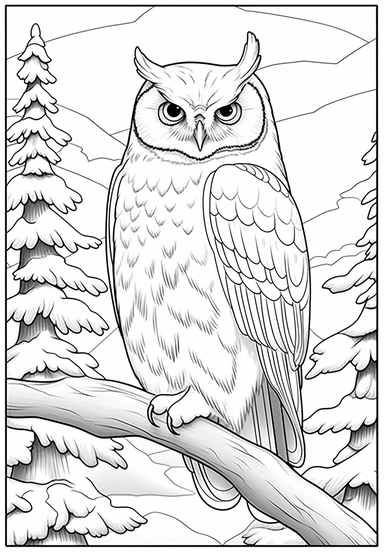 simple and easy coloring page design, coloring page for kids, owl in The Arctic, encompassing multiple countries, cartoon character silhouette illustration cliparts image, high resolution, #screenshotsaturday, whimsical children's book illustrator,