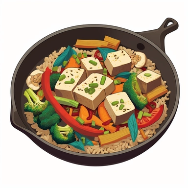 Stir-fry with brown rice and tofu clipart