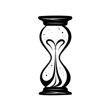 Hour glass symbol, cartoon style, clipart, black and white, minimalistic, simplistic