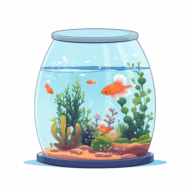 ella bailey illustration style, cartoon style fish tank , high definition, 8k, insanely detailed, fine detail, sharp focus, illustration, white background, isolated clipart