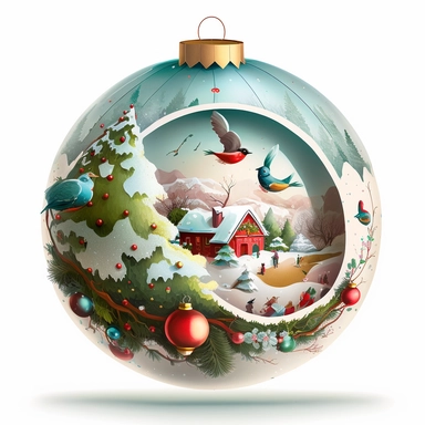 Children's picture book illustration style Christmas bauble, colourful illustration, high definition, 8k, very detailed, fine detail, sharp focus, illustration, white background, clipart