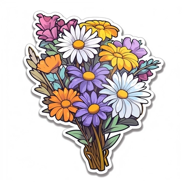 wildflower bouquet clipart sticker cartoon white border die cut flat design