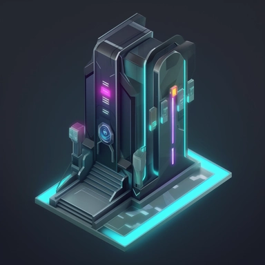isometric perspective, game sprite, futuristic elevator concept, gaming asset, sci-fi, fun, creative, cartoon, clipart, hyper-detailed, black background,