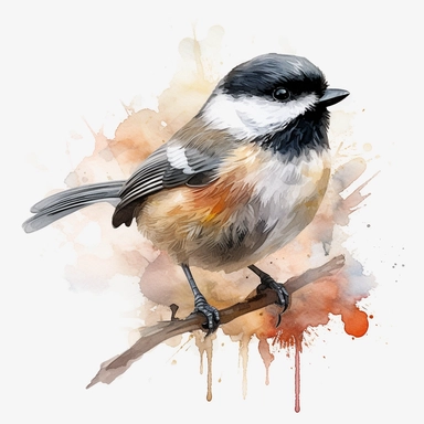 realistic watercolor painting of a chickadee in the auduban style with a light background, white background, clipart