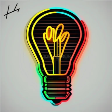 Clip art image of light bulb idea icon, the images should be versatile and suitable for use in a variety of projects such as presentations, social media posts, blog articles, and more. The style should be modern and clean, with bold lines and neon colors