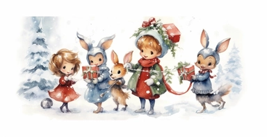 Adorable Christmas scene, clipart, disney animation style, watercolor, white background, I can’t believe how beautiful this is