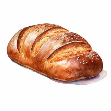 a beautiful loaf of bread, watercolor, white background, clipart style